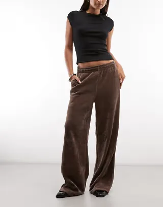 adidas Originals chenille wide leg pants in brown