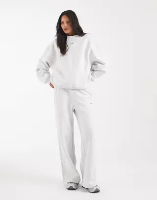 Nike Studio Fleece wide leg sweatpants in light gray