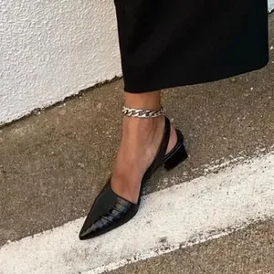 Womens Pointed Toe Pumps - Mid Heel Slingback Sandals for Summer - Vintage Style Slip-On Shoes