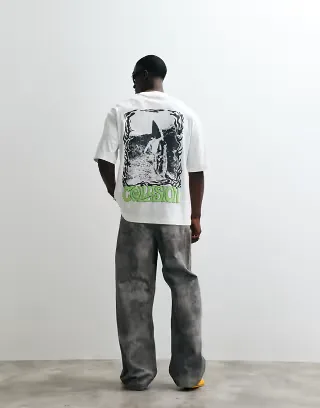 COLLUSION black surf graphic oversized short sleeved T-shirt in white