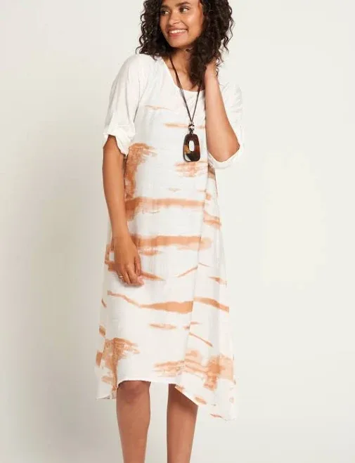 Saloos Women's Ruched Sleeve Print Dress with Necklace