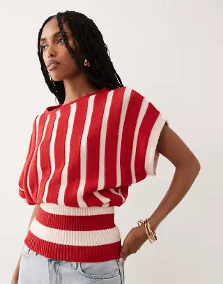 ASOS DESIGN knit cinched top in red stripe