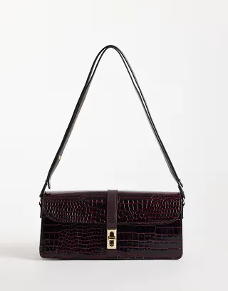 ASOS DESIGN shoulder bag in burgundy croc