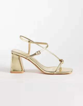 Glamorous block heeled sandals with metal detail in gold