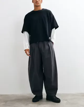 COLLUSION XL baggy pull on casual trouser in charcoal
