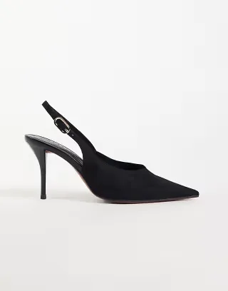 ASOS DESIGN Serena slingback stiletto heels in black suedette