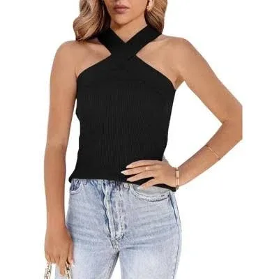 Imily Bela Women's Halter Neck Criss Cross Back Sweater Vest