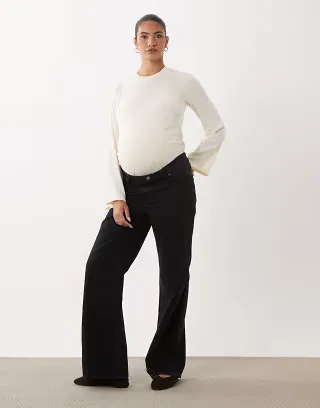 ASOS DESIGN Maternity straight wide leg jeans in black