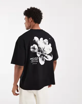 ASOS DESIGN oversized t-shirt with floral back graphic in black