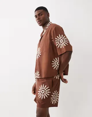 ASOS DESIGN all over sun print shorts in brown - part of a set
