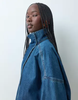ASOS DESIGN oversized denim bomber jacket in mid wash blue - part of a set