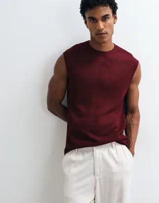 ASOS DESIGN relaxed knit mesh tank in burgundy
