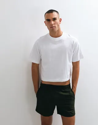 4505 cotton cropped lifting T-shirt with quick dry finish in white