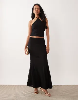ASOS DESIGN lace fishtail maxi skirt in black - part of a set