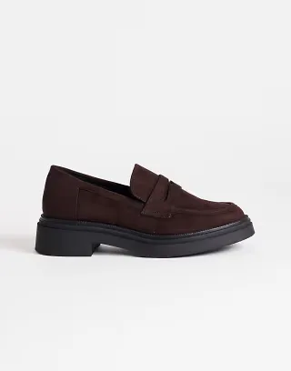 Topshop Cade faux suede chunky sole loafers in chocolate
