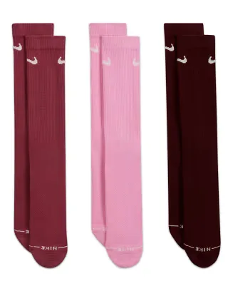 Nike Everyday Plus 3 pack crew socks in pink and brown