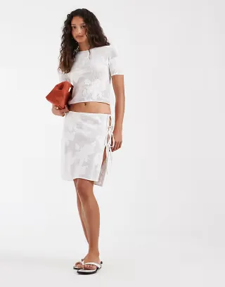 & Other Stories devore floral skirt with side tie detail in white - part of a set
