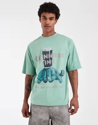 ASOS DESIGN oversized tee with Guinness print in green