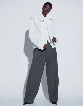 ASOS DESIGN TTYA tailored pleated pants with waistband detail in gray