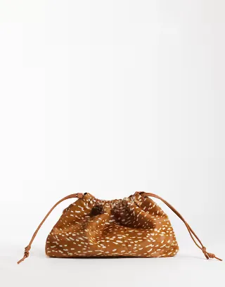 ASOS DESIGN hair on leather drawstring pouch clutch bag with detachable strap in deer print