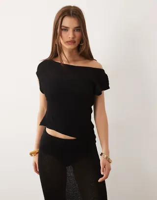 Tala beach knit asymmetric top in black