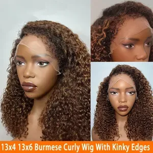 Chocolate Brown Brazilian 4C Kinky Curly Human Hair Wigs - 13x4 HD Lace Frontal, Glueless Preplucked Natural Hairline wi