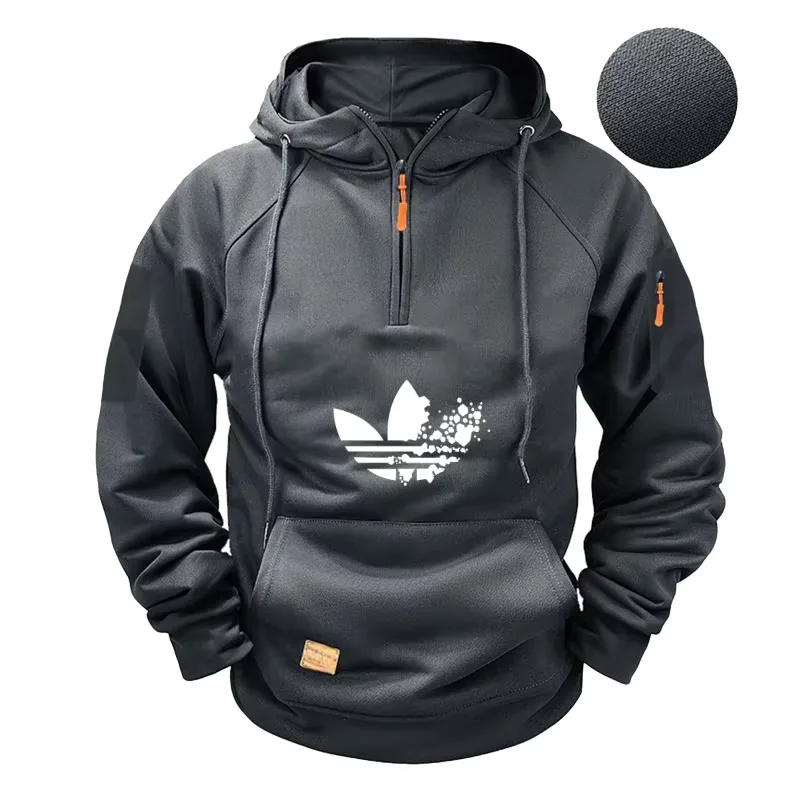 Men's Half-zipper Sweatshirt, Long-sleeved Solid Color Pullover Sweater, High-neck Hoodie, Streetwear Coat