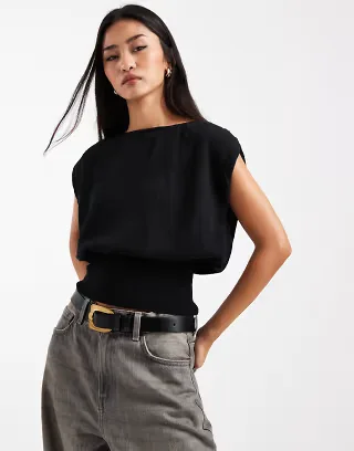 Cotton On short sleeve textured knit batwing top in black