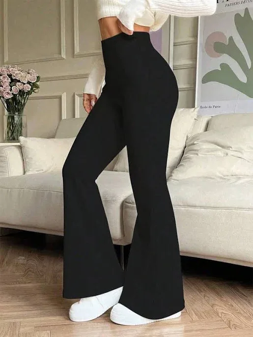Black High Waist Flare Leggings Women's Flared Yoga Polyester Compression Tight Sports Fitness Running Casual Daily Spri