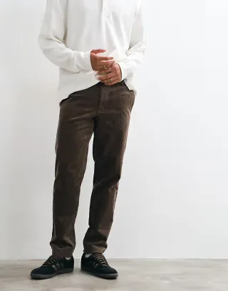 Selected tapered cord pants in dark brown