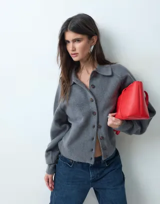 ASOS DESIGN knit fitted shirt in charcoal