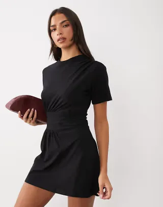 ASOS DESIGN waist detail mini dress in black