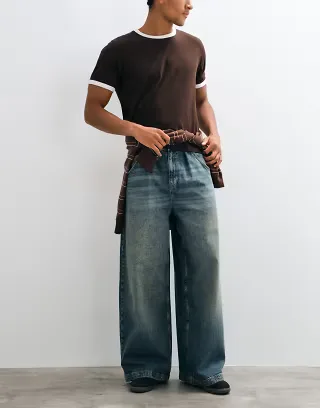 COLLUSION XL baggy skate jean in mid wash blue
