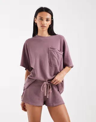 Free People staycation boxy fit T-shirt in elderberry tea - part of a set