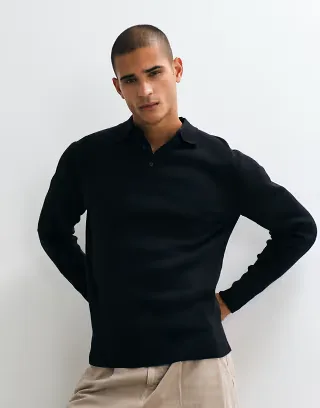 ASOS DESIGN Essentials knit lightweight polo in black