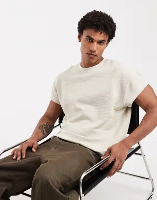 ASOS DESIGN boxy oversized T-shirt in beige textured fabric