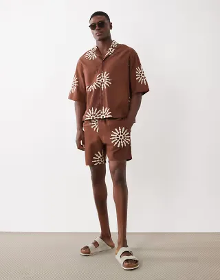 ASOS DESIGN set with all-over sun print in brown
