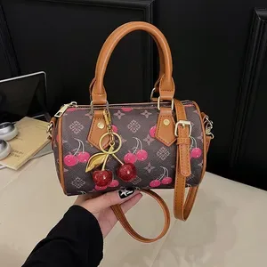 Cute Handbag Shoulder Bag for Women - Cherry Print Boston Pillow Crossbody Fashionable 2026 Model
