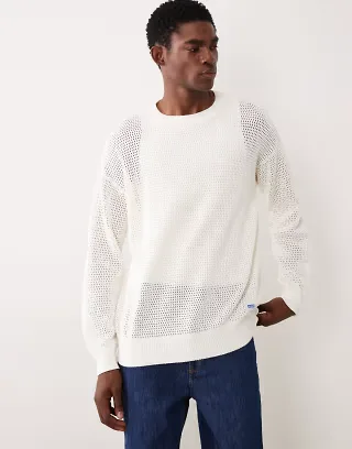 HUGO Blue relaxed light knit sweater in white