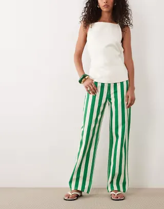 ASOS DESIGN cropped comfort stretch straight leg jeans in green stripes