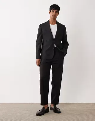 ASOS DESIGN premium relaxed tapered suit in black wool