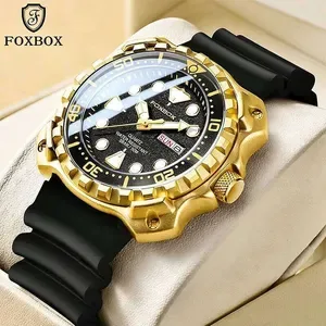 FOXBOX Mens Waterproof Quartz Wristwatch - Military Silicone Sports Diver Watch - Durable Luxury Design
