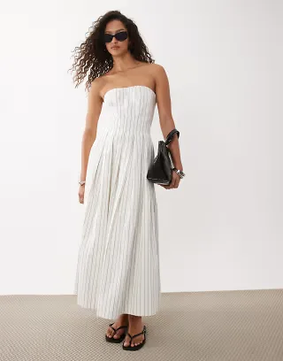 ASOS DESIGN strapless maxi sundress with full skirt in stripes