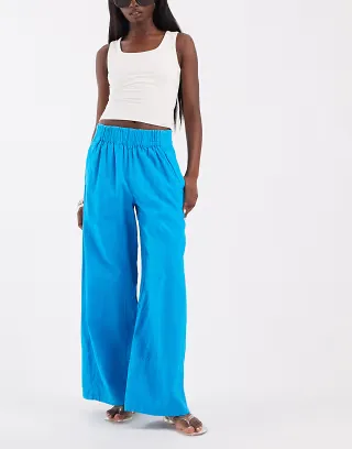Free People Days End linen pull-on pants in Hawaiian ocean
