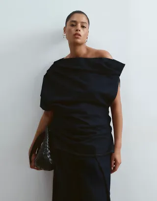 ARRANGE Curve denim off shoulder pleat waist top in indigo - part of a set