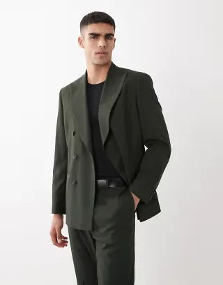 ASOS DESIGN slim double breasted suit jacket in dark green