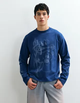 Weekday oversized long sleeve t-shirt with cartoon graphic in blue