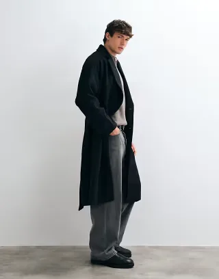 ASOS DESIGN oversized wool look belted overcoat in black