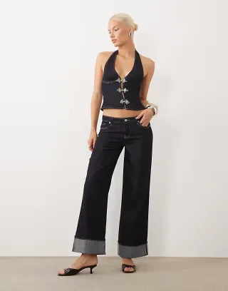 Tiger Mist Tilda wide leg turnup hem jeans in dark wash denim - part of a set