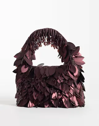 ASOS DESIGN leaf embellished clutch bag in chocolate